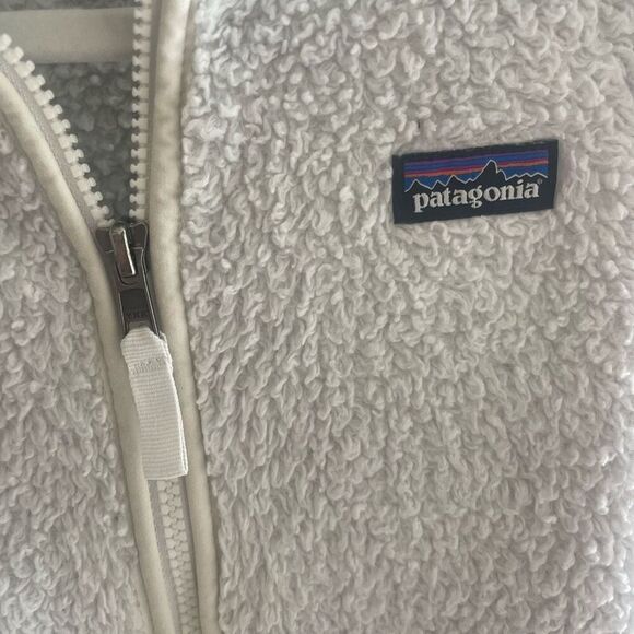 Patagonia White Sherpa Deep Fleece Full Zip Vest Girls Size Medium 10 - Picture 3 of 4
